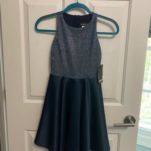 Blue and Navy Racer Back Glitter Dress